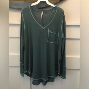 My Story V-Neck Long Sleeve Waffle Top in Teal Green